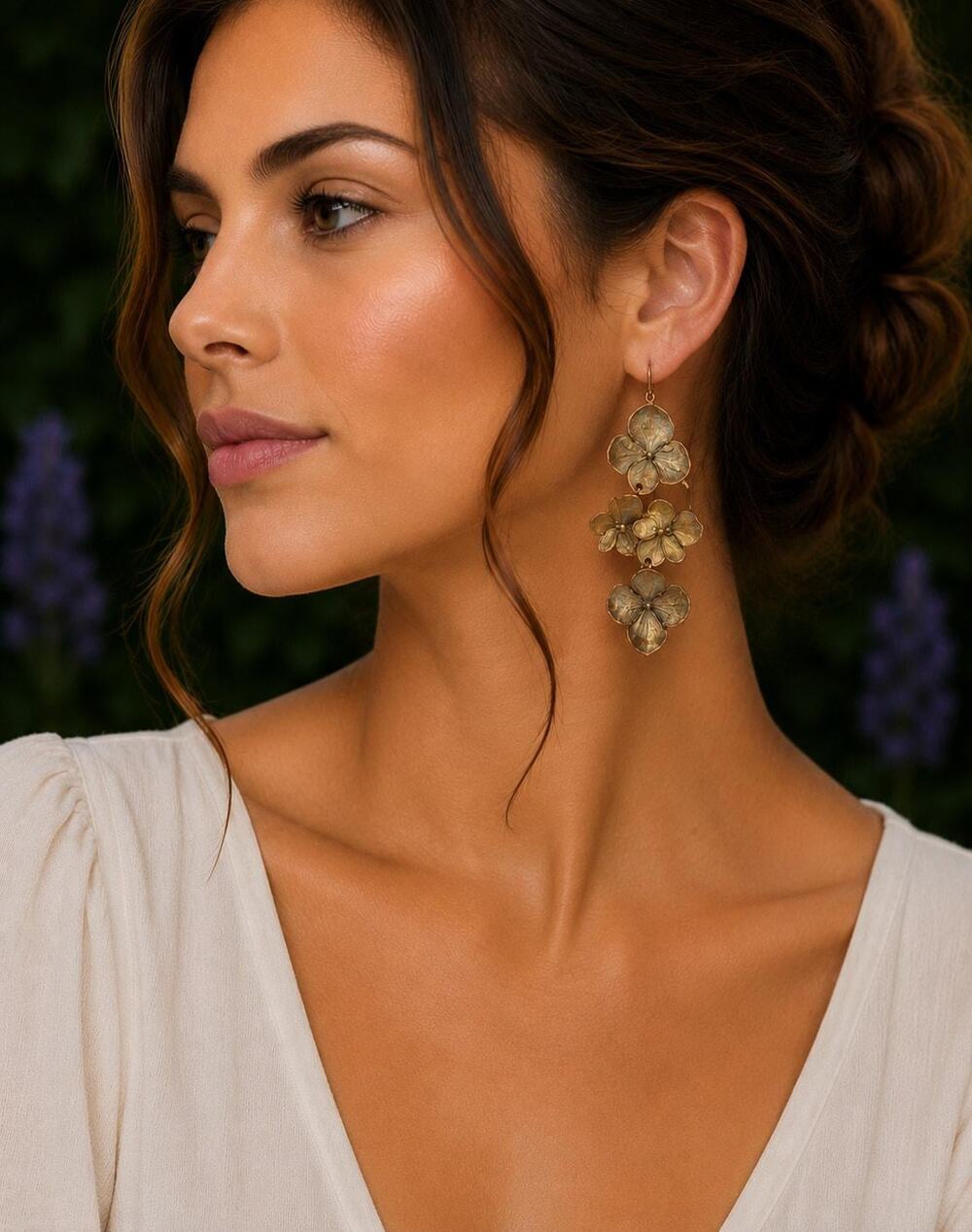 Michael Michaud Hydrangea Dangle Wire Drop Earrings
